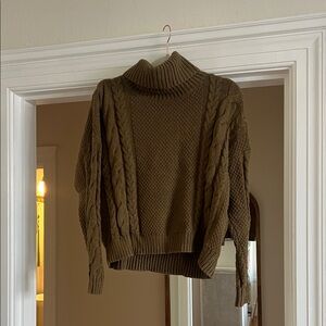 Madewell Olive Cable Knit Turtleneck Sweater